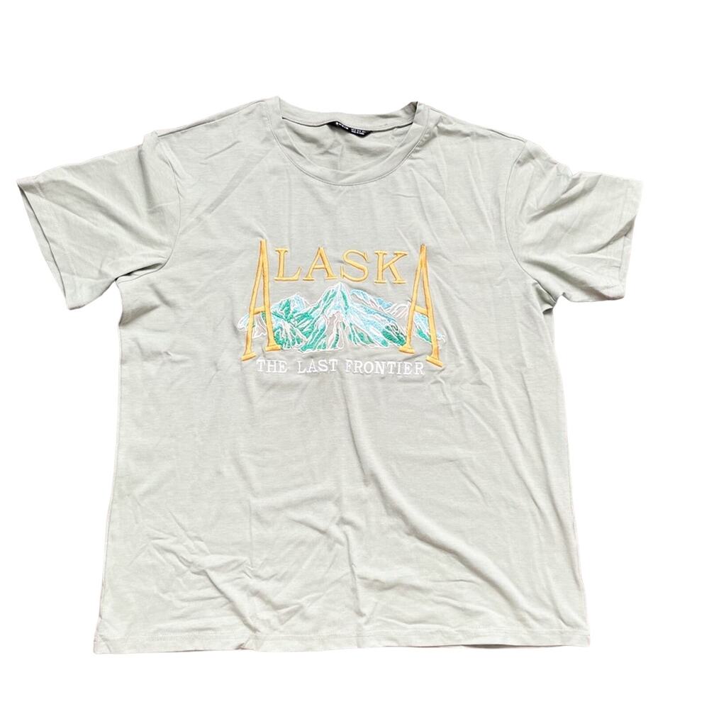 SHEIN Women Size Medium Pastel Green Alaska Graphic Print Oversized Tee T-Shirt